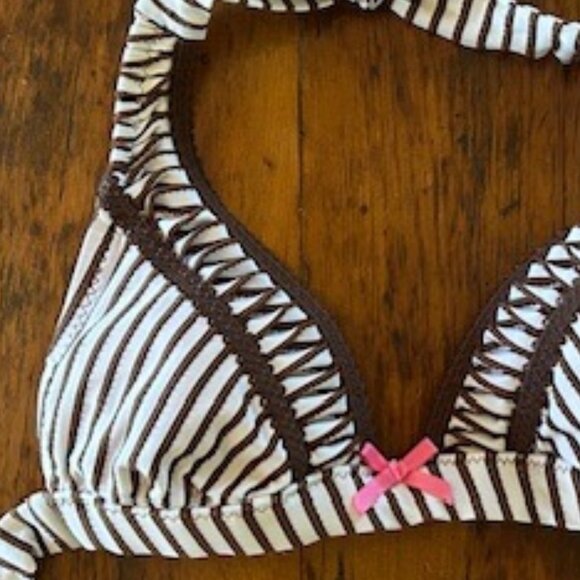 Vintage Betsey Johnson Brown Striped Bikini - Picture 3 of 8